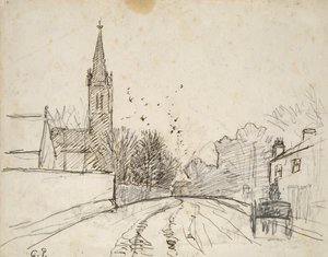 Recto: Studie van Upper Norwood, Londen, met All Saints Church, 1871 door Camille Jacob Pissarro